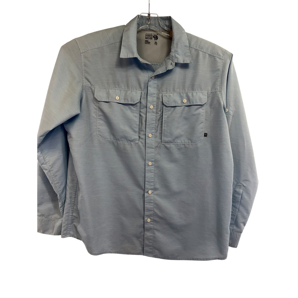 Mountain Hardwear Mens XL Light Blue Vented L/S Hiking Button Down Shirt (AA43)
